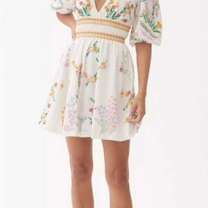 Anthropologie White Embroidered Mini Dress